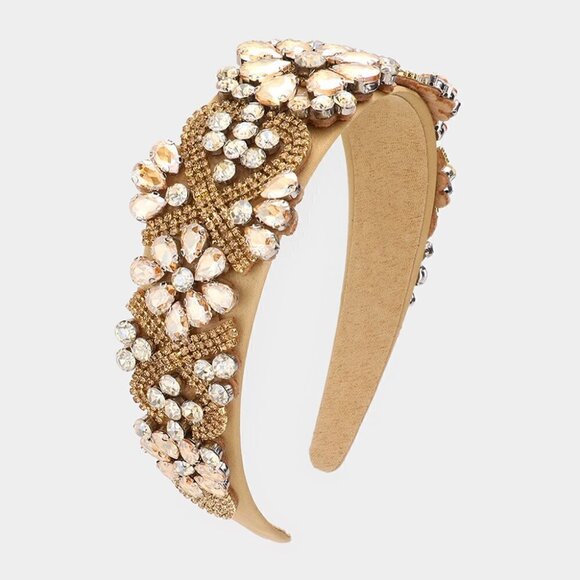 Accessories - 79. Tan Topaz Floral Multi Stone Embellished Headband